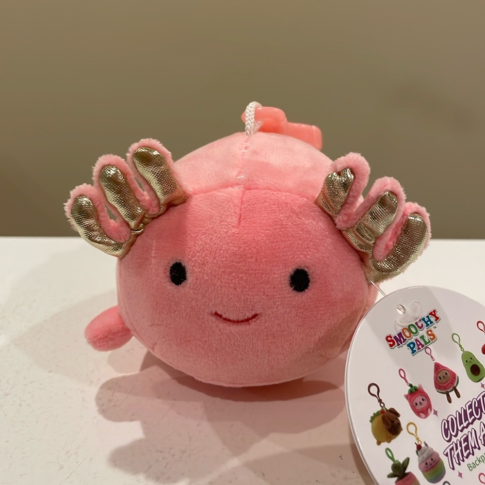 New Smoochy Pals Pink Axolotl Backpack / Bag Plush Clip by Linzy Toys